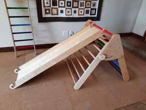 Slide / Climbing Bridge | Slide side up, connected to Pikler Inspired Climbing Triangle