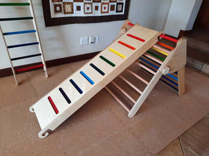 Slide / Climbing Bridge | Ramp side up, connected to Pikler Inspired Climbing Triangle
